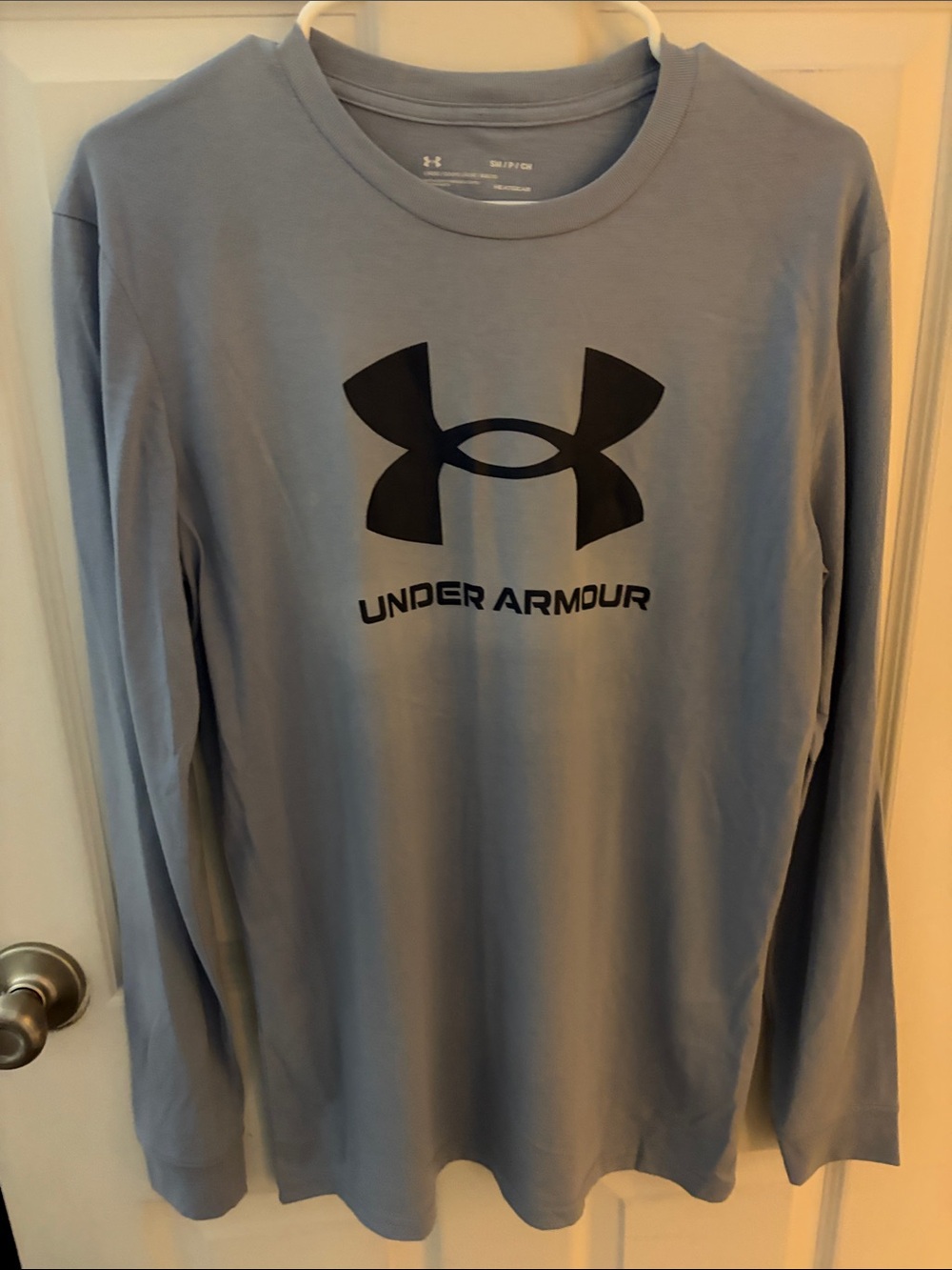 Under Armour Long Sleeve Logo Tee in Light Blue with Black Logo